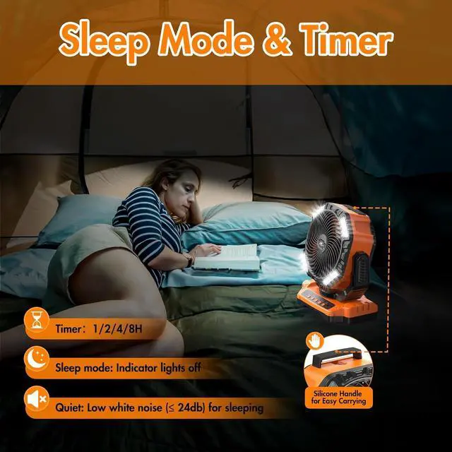 Alt view image 7 of 7 - 40000mAh Battery Powered Camping Fan - 136H Max Cooling, Rechargeable Battery Operated Oscillating Floor Fan with Charger, Remote & Hook, Portable for Tent Outdoor Patio Garage Hurricane Power Outage