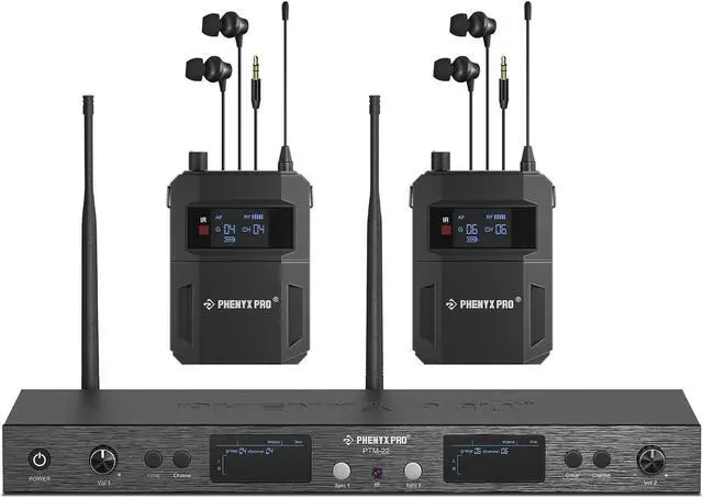 Main image of UHF Mono Dual Wireless in-Ear Monitor System, Metal Wireless IEM System, Sturdy Bodypack Receiver, 2x50 Frequencies, Separate Outputs,164ft Operation, Suitable for Band and Studio (PTM-22)