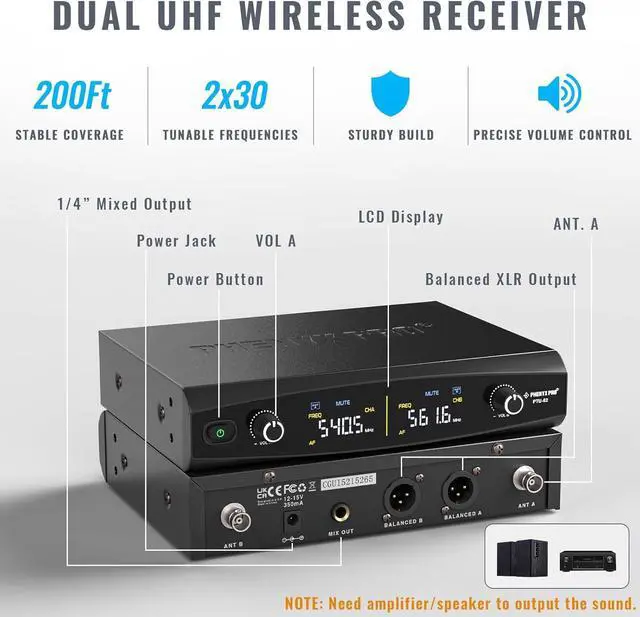 Alt view image 2 of 7 - UHF Wireless Microphone System w/ 2x30 Tunable Frequencies, Metal Cordless Mic Set, 200 ft Range, 2 Bodypacks & Headsets/Lapel Mics for Speaking, Singing, Church, DJ (PTU-52-2B)