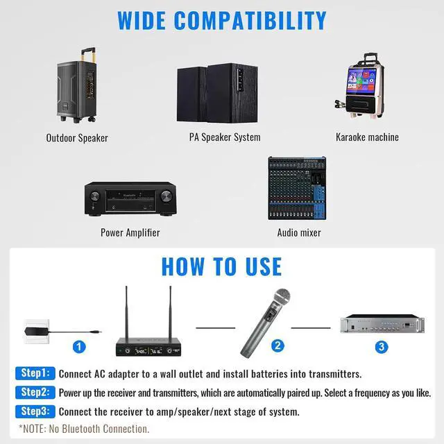 Alt view image 6 of 7 - UHF Wireless Microphone System w/ 2x30 Tunable Frequencies, Metal Cordless Mic Set, 200 ft Range, 2 Bodypacks & Headsets/Lapel Mics for Speaking, Singing, Church, DJ (PTU-52-2B)