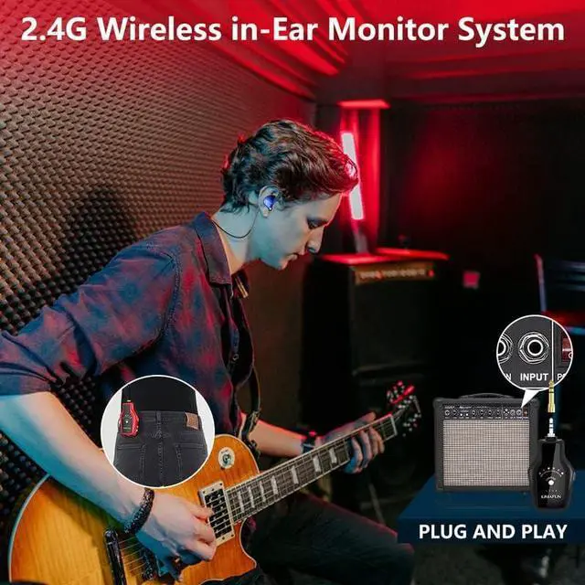 Alt view image 2 of 7 - Wireless in Ear Monitor System Set, Professional Wireless IEM System Headphone for Band Rehearsal (1TX+4RX)