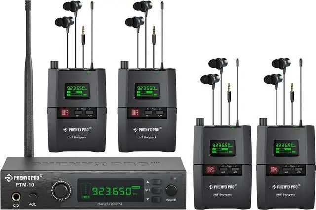 Main image of Wireless in-Ear Monitor System, Stereo IEM System with Rack Mount Kit, 89 Frequencies, 900MHz UHF Band, 164ft Range, Suitable for Stage & Studio (4 Bodypacks with Transmitter)