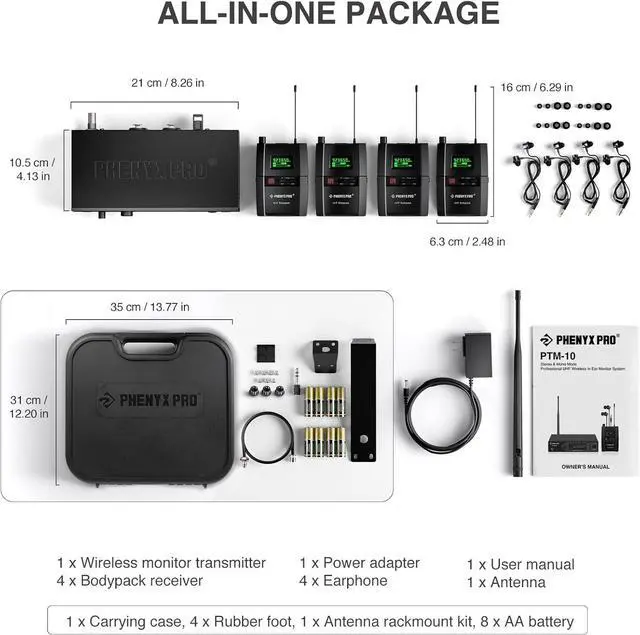 Alt view image 6 of 6 - Wireless in-Ear Monitor System, Stereo IEM System with Rack Mount Kit, 89 Frequencies, 900MHz UHF Band, 164ft Range, Suitable for Stage & Studio (4 Bodypacks with Transmitter)