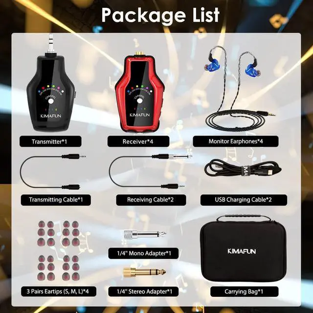 Alt view image 7 of 7 - Wireless in Ear Monitor System Set, Professional Wireless IEM System Headphone for Band Rehearsal (1TX+4RX)