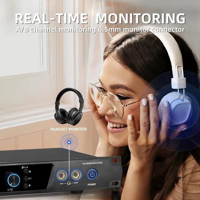 Alt view image 5 of 7 - Audio PRO ER-202 UHF Dual Channel Wireless in Ear Monitor System with Monitoring Type for Stage, Receiver for Studio, Guitar, Band Performance (2 Bodypacks with Transmitter)