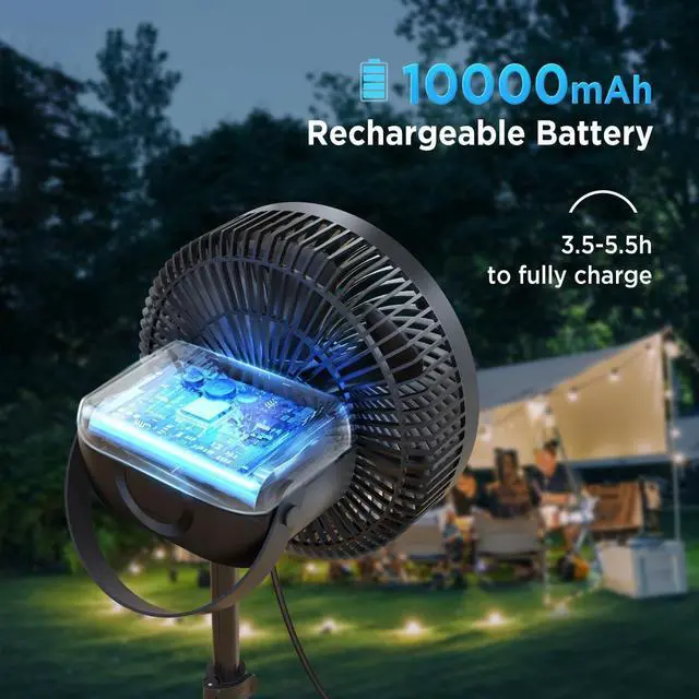 Alt view image 4 of 7 - 10in Foldable Camping Fan, Detachable Tripod, 10000mAh Rechargeable, Remote Control, Quiet Oscillating, Adjustable Height Pedestal Floor Fan for Home