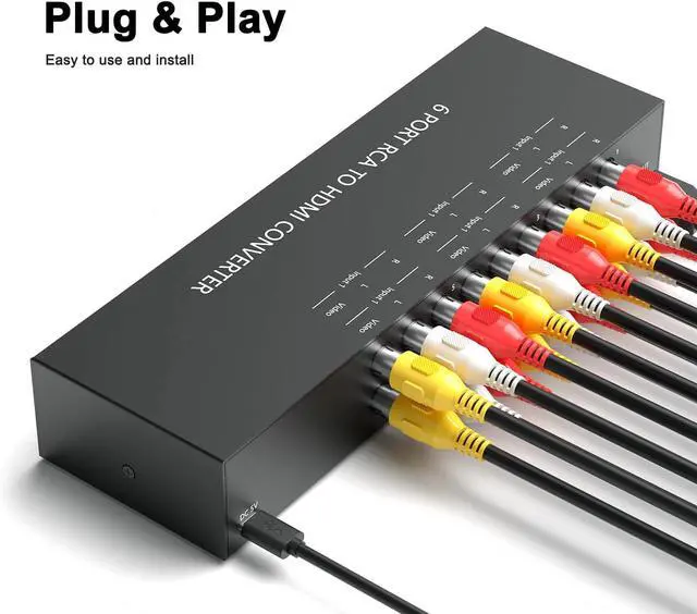 Alt view image 4 of 6 - 6 Port RCA AV to HDMI Converter - 720/1080P Support, 16:9/4:3 Switcher - Compatible with Wii, N64, PS2, PS3, VHS, VCR, DVD Players (6AV Input, 1 HDMI Output)