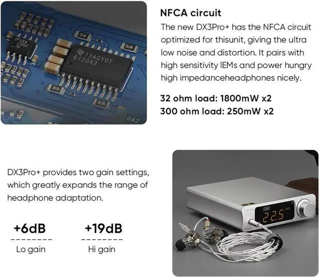 Alt view image 5 of 7 - DX3 Pro+ NFCA LDAC Headphone Amplifier, ES9038Q2M Audio DAC Amp, Bluetooth/USB/Optical/Coaxial Input RCA/3.5mm Headphone Amplifiers Preamp (Black)