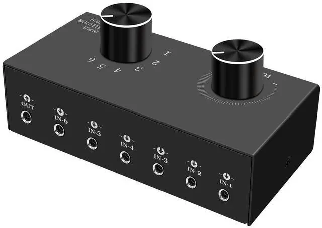 Main image of 6-Channel 3.5mm Audio Switcher, 1 Input 6 Output Passive Stereo 1/8 Aux Selector Box for Speaker/Headphones/Laptop/Computer/Smartphone and PS4/PS5 Gaming System ect.