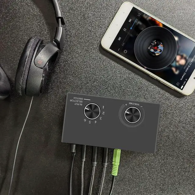 Alt view image 4 of 6 - 6-Channel 3.5mm Audio Switcher, 1 Input 6 Output Passive Stereo 1/8 Aux Selector Box for Speaker/Headphones/Laptop/Computer/Smartphone and PS4/PS5 Gaming System ect.