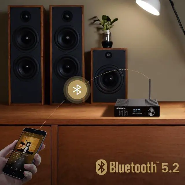 Alt view image 7 of 7 - D03 Bluetooth 5.0 DAC Amplifier 150 Watt x 2 Stereo HiFi 2.1 CH Digital Sound Amplificador 24Bit/192kHz Class D Power Amp USB Coaxial Optical OLED AptX, Support Subwoofer & with Remote