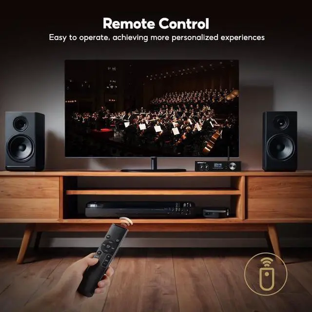 Alt view image 6 of 7 - D03 Bluetooth 5.0 DAC Amplifier 150 Watt x 2 Stereo HiFi 2.1 CH Digital Sound Amplificador 24Bit/192kHz Class D Power Amp USB Coaxial Optical OLED AptX, Support Subwoofer & with Remote