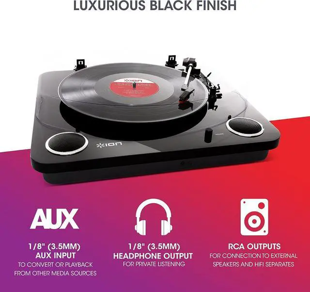 Alt view image 2 of 7 - Audio Max LP Black |Three Speed Vinyl Conversion Turntable with Stereo Speakers, USB Output to Convert Vinyl Records to Digital Files and Standard RCA & Headphone Outputs