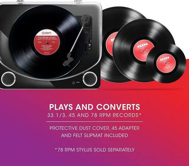 Alt view image 3 of 7 - Audio Max LP Black |Three Speed Vinyl Conversion Turntable with Stereo Speakers, USB Output to Convert Vinyl Records to Digital Files and Standard RCA & Headphone Outputs