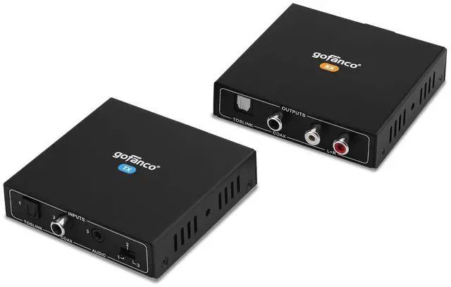 Main image of Audio Extender Over CAT5e / CAT6 - Coaxial/Toslink/RCA Stereo, 950ft (290m) Extension, Embedded DAC & ADC, PoC, Up to 7.1-Channel, Supports Dolby Digital, DTS, PCM, Stereo (AudioCATExt33)