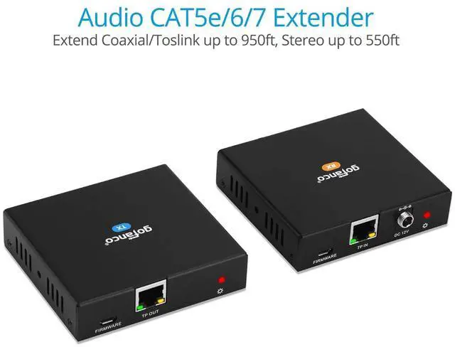 Alt view image 3 of 7 - Audio Extender Over CAT5e / CAT6 - Coaxial/Toslink/RCA Stereo, 950ft (290m) Extension, Embedded DAC & ADC, PoC, Up to 7.1-Channel, Supports Dolby Digital, DTS, PCM, Stereo (AudioCATExt33)