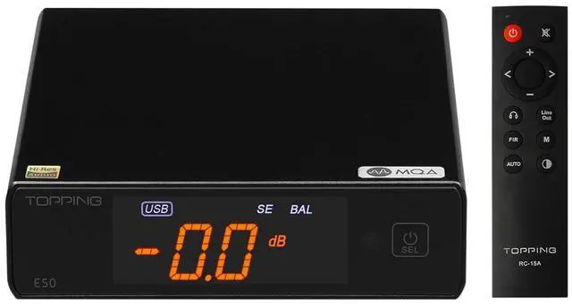 Main image of Topping E50 Mini HiFi DAC ES9068AS DSD512 PCM768kHz USB DAC USB/Coax/Opt Inputs RCA/TRS Outputs Decoder for Home Theater Game Music Black