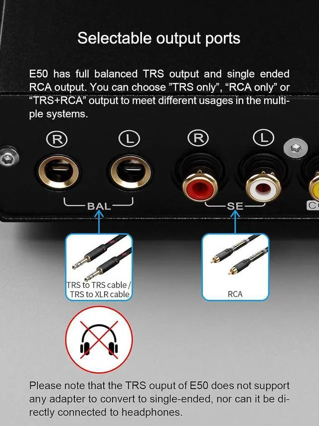 Alt view image 7 of 7 - Topping E50 Mini HiFi DAC ES9068AS DSD512 PCM768kHz USB DAC USB/Coax/Opt Inputs RCA/TRS Outputs Decoder for Home Theater Game Music Black