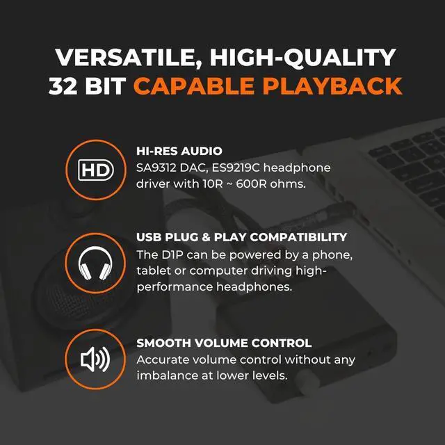 Alt view image 7 of 7 - D1P 32 Bit Portable Headphone Amplifier - Audio DAC Amp Switcher for Gaming and Music