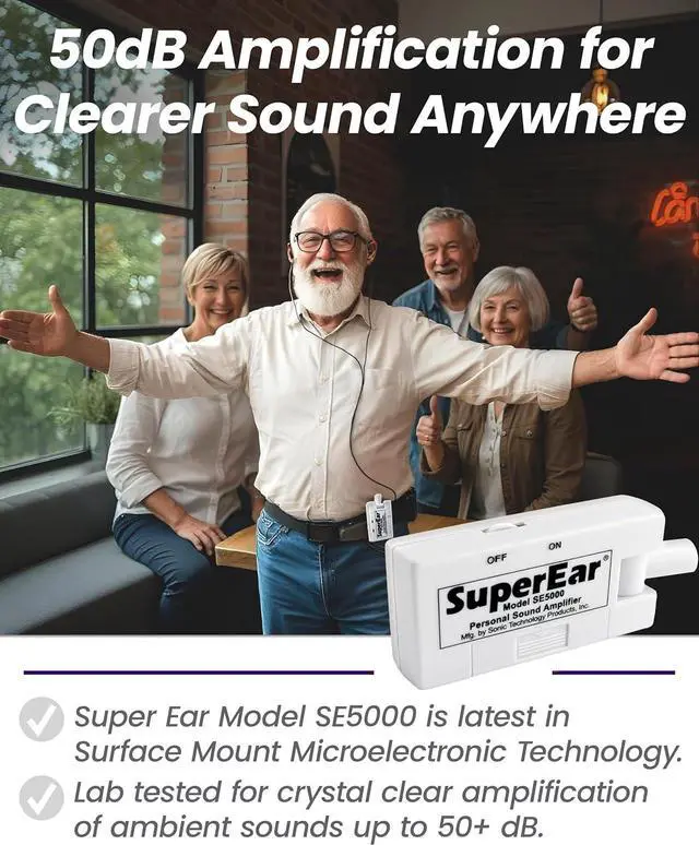 Alt view image 5 of 7 - Model SE5000 (PSAP) for Seniors - Hearing Amplifiers for Seniors, Super Ear Personal Sound Amplifier, Sound Amplifier Listening Device and Audio Accessories in 50dB Ambient Sounds Increase