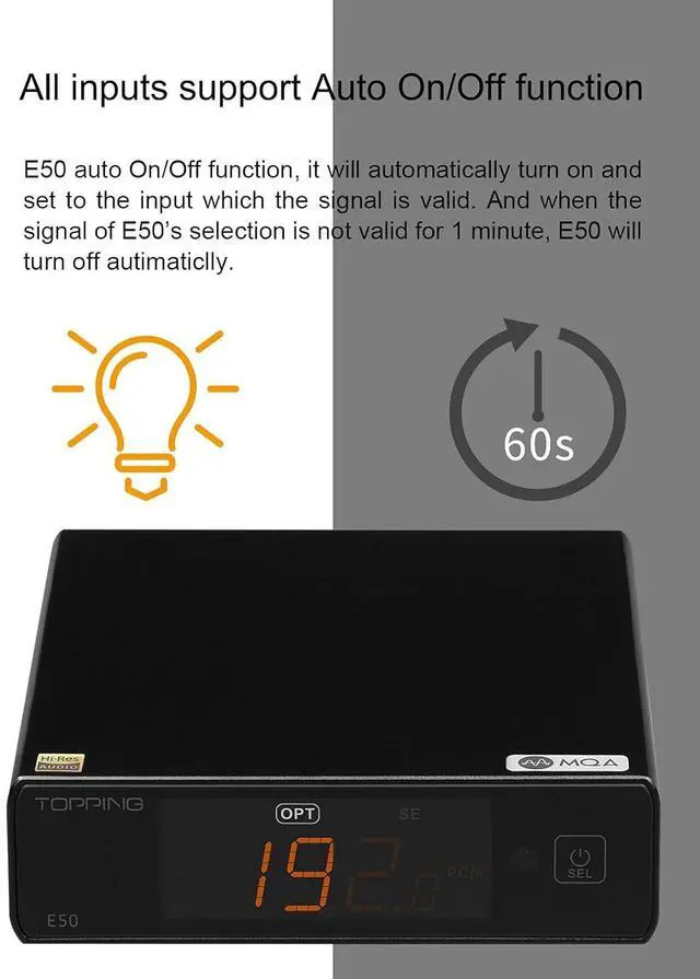 Alt view image 6 of 7 - Topping E50 Mini HiFi DAC ES9068AS DSD512 PCM768kHz USB DAC USB/Coax/Opt Inputs RCA/TRS Outputs Decoder for Home Theater Game Music Black