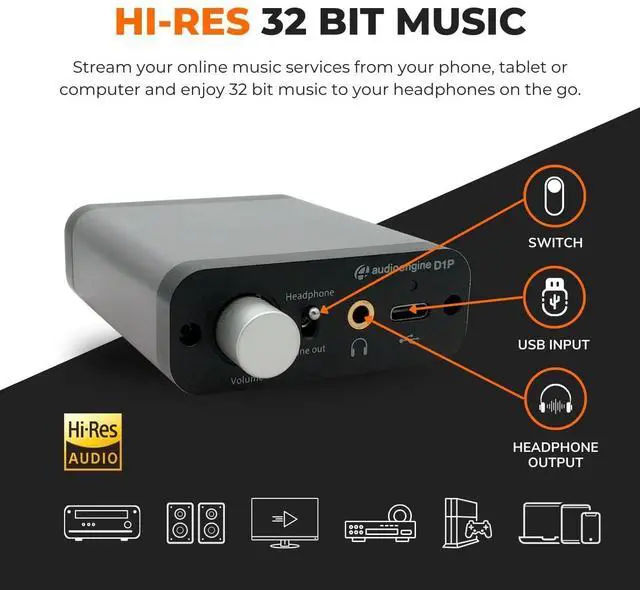 Alt view image 4 of 7 - D1P 32 Bit Portable Headphone Amplifier - Audio DAC Amp Switcher for Gaming and Music