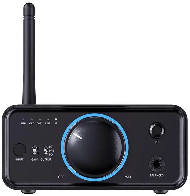 Alt view image 3 of 7 - K7BT Balanced HiFi DAC Bluetooth Headphone Amplifier AK4493S*2, XMOS XU208 PCM384kHz DSD256,USB/Optical/Coaxial/RCA Inputs, 6.35mm/4.4mm Output(US Plug)