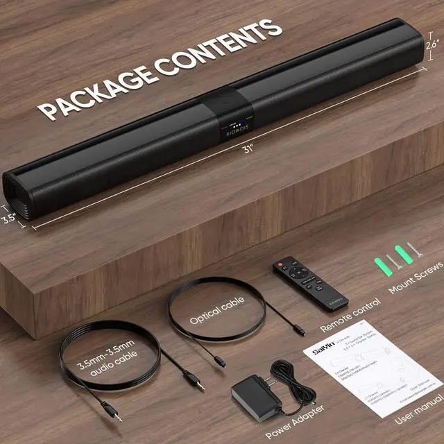 Alt view image 6 of 6 - Sound Bars for Smart TV, 31-in Bluetooth TV Soundbar Speakers with HDMI-ARC, Optical AUX Connection, Crisp Sound and Easy Setup, Detachable Surround Sound System for TV, PC, Projector.