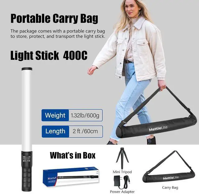Alt view image 6 of 7 - LS400C RGB LED Light Stick Full Color Continuous Output Video Light 2 ft with APP Control 2800K-8000K CRI96 TLCI97 RGB CCT HSI 10 Customizable Light Effects Built in Rechargeable Battery