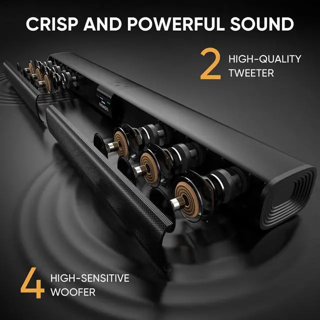 Alt view image 2 of 6 - Sound Bars for Smart TV, 31-in Bluetooth TV Soundbar Speakers with HDMI-ARC, Optical AUX Connection, Crisp Sound and Easy Setup, Detachable Surround Sound System for TV, PC, Projector.