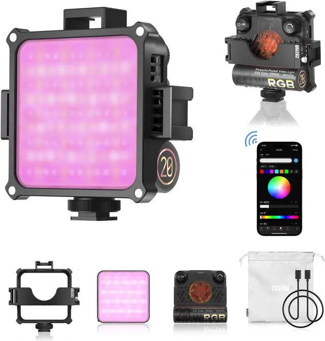 Main image of FIVERAY M20C RGB Video Light [Official], 20W Portable Camera Light, HSI Mode, TLCI 96+, Temperature 2500K-10000K with 9 Light Effects, Support App Control and PD Fast Charge