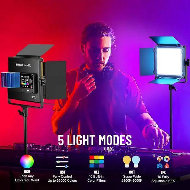 Alt view image 3 of 7 - SPL210C RGB LED Video Light with APP Control, 360 Full Color RGB Panel, 2800K-8000K, CRI/TLCI 97+, 10 Scenes, Professional Photography Studio Lighting for YouTube/Stream/Photo/Video