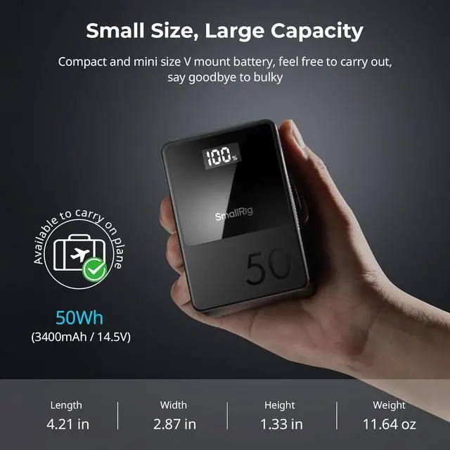 Alt view image 5 of 7 - V Mount Battery VB50 Black, 50Wh / 3400mAh V Mount Battery with 45W Output, 1.5H Full Charge, with USB-C, D-TAP, USB-A, Dual DC Ports, OLED Screen, for Cameras, Phones, Camcorders, Monitors