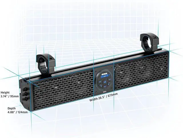 Alt view image 5 of 6 - SB26 ATV UTV Sound Bar - 26 Inch Wide, 4 Inch Speakers, 1 Inch Tweeters, Full Range Audio, IPX5 Weatherproof, Bluetooth, Built in Amplifier, Golf Cart Compatible