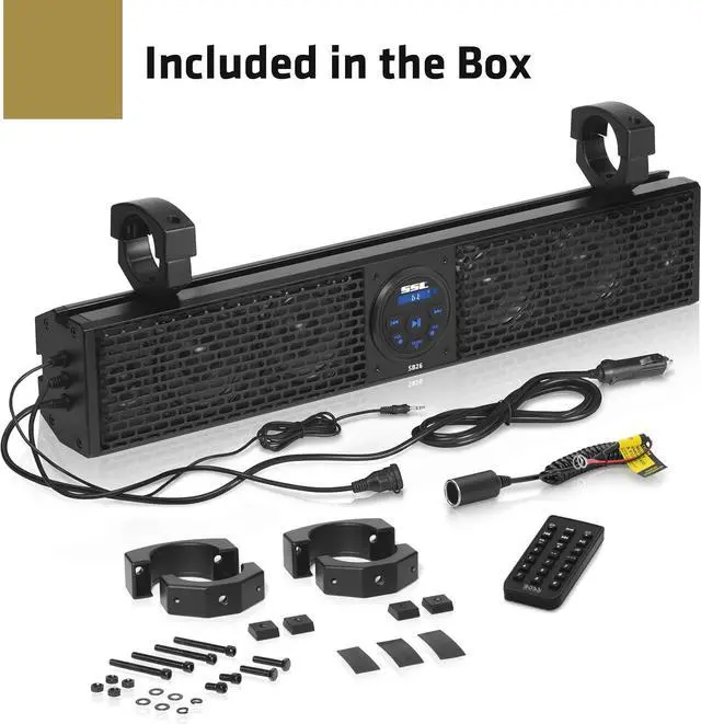 Alt view image 6 of 6 - SB26 ATV UTV Sound Bar - 26 Inch Wide, 4 Inch Speakers, 1 Inch Tweeters, Full Range Audio, IPX5 Weatherproof, Bluetooth, Built in Amplifier, Golf Cart Compatible