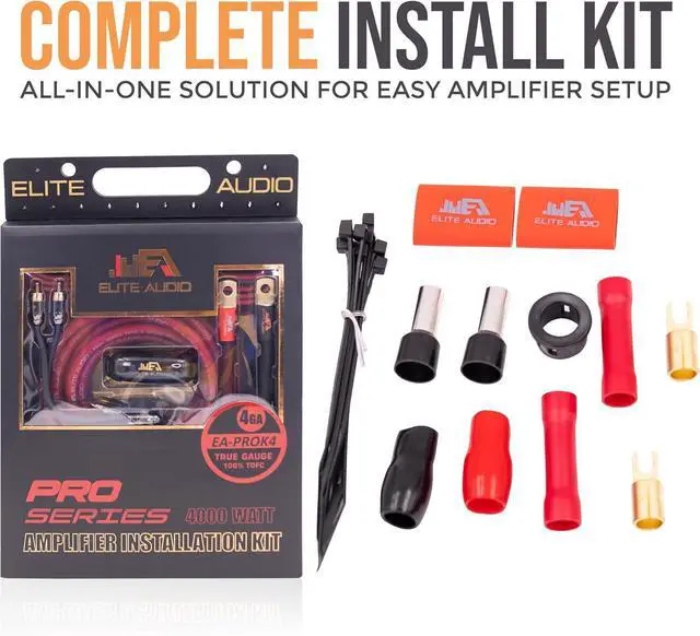 Alt view image 2 of 7 - EA-PROK4 Pro Amplifier Wiring Kit - 4000W Max Power, Oxygen Free Copper Cables, Brass ANL Fuse Holder, 4 Gauge