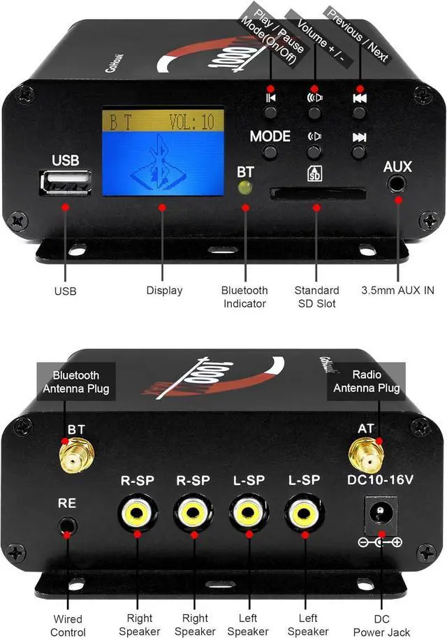 Alt view image 5 of 7 - TN4-Q 1000W 4 Channel Amplifier 4" Full-Range Waterproof Bluetooth Motorcycle Stereo Speakers Audio System AUX USB SD Radio for 1-1.5" Handlebar Harley Touring Cruiser ATV