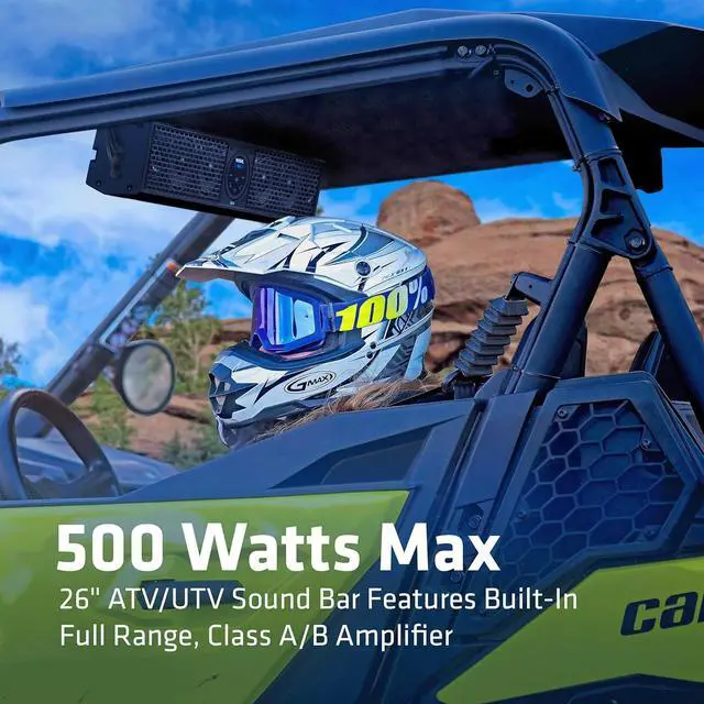 Alt view image 3 of 6 - SB26 ATV UTV Sound Bar - 26 Inch Wide, 4 Inch Speakers, 1 Inch Tweeters, Full Range Audio, IPX5 Weatherproof, Bluetooth, Built in Amplifier, Golf Cart Compatible