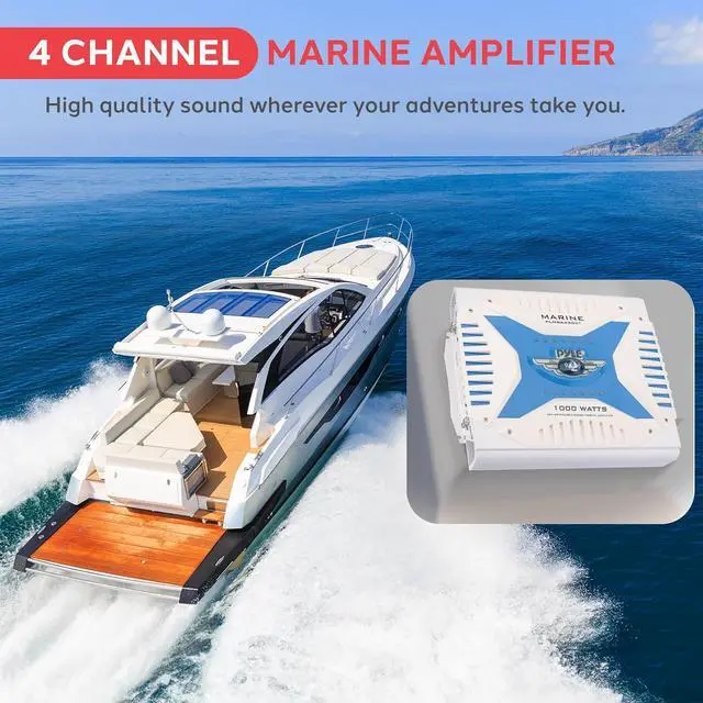 Alt view image 2 of 7 - 2.1 Bluetooth Marine Amplifier Receiver - Waterproof 4 Channel Wireless Bridgeable Audio Amp for Stereo Speaker with 1000 Watt Power Dual MOSFET Supply, GAIN Level and LED Indicator - PLMRA430BT
