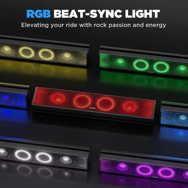 Alt view image 2 of 7 - 25 Inch UTV Sound Bar, ATV SoundBar Bluetooth with RGB Lighting, IP66 Waterproof Golf Cart Sound Bar, Amplified Powersports SXS SoundBar, UTV Speakers Compatible with Polaris RZR Can-Am