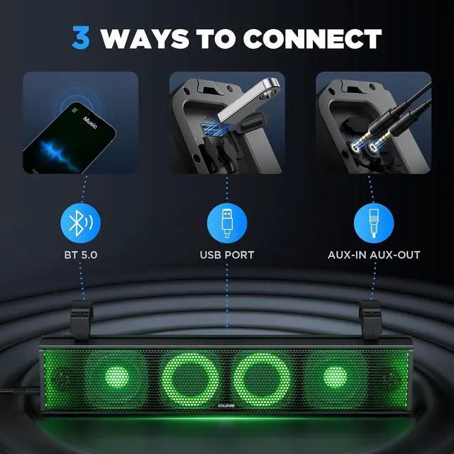 Alt view image 6 of 7 - 25 Inch UTV Sound Bar, ATV SoundBar Bluetooth with RGB Lighting, IP66 Waterproof Golf Cart Sound Bar, Amplified Powersports SXS SoundBar, UTV Speakers Compatible with Polaris RZR Can-Am