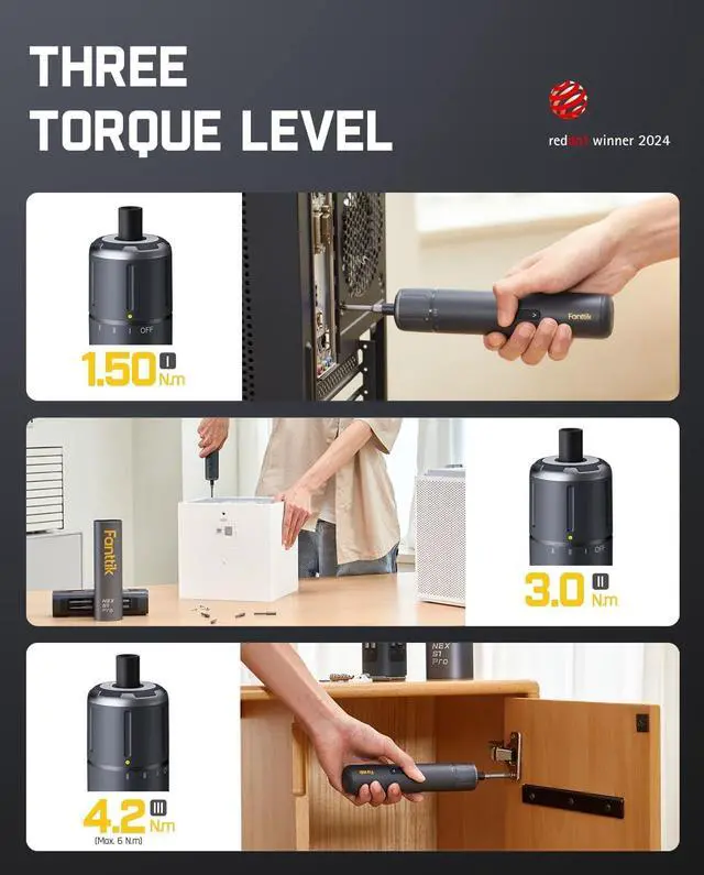 Alt view image 3 of 7 - S1 Pro Electric Screwdriver, Power Screwdriver with16 S2 Steel Bits, 3 Torque Settings, Max 6 N.m, 2000mAh Battery, LED Light & 1/4''Hex, Ideal Tool for Furniture & Gaming PC