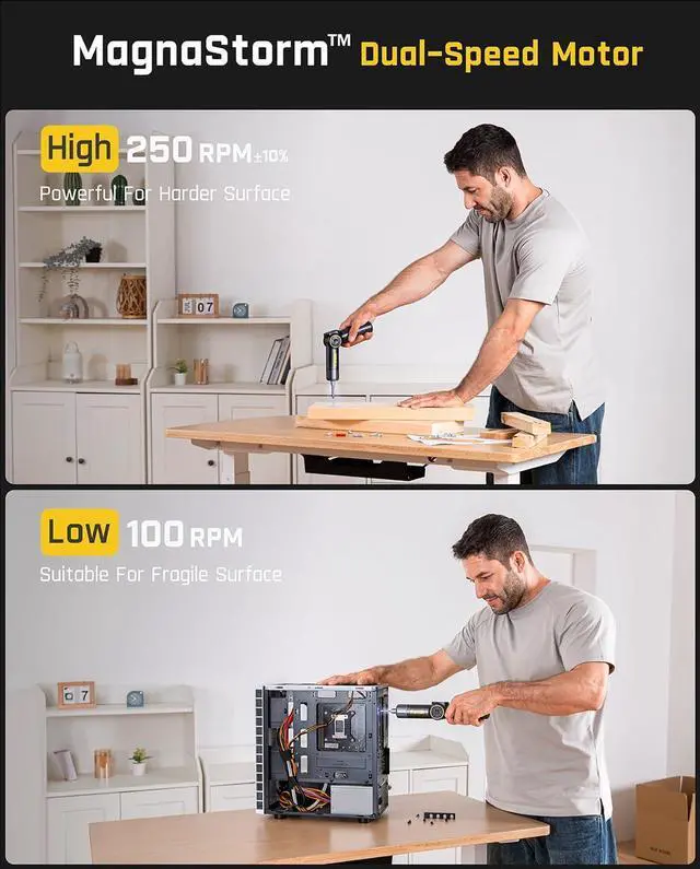 Alt view image 4 of 7 - S1 APEX Electric Screwdriver, Pivot Handle Screwdriver, Max 7N.m High Torque, 2 Speed Options, 1/4''Hex, Screen Interaction, Tech Tool for DIY Enthusiasts-Deluxe Edition