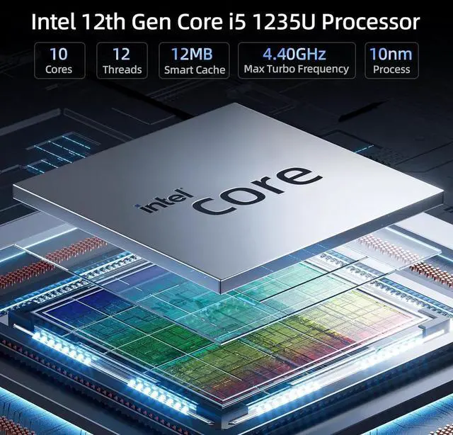 Alt view image 3 of 7 - Industrial Fanless Mini PC i5 1235U (10C/12T, 4.4GHz Max) 16GB DDR4 RAM 1TB NVME SSD, 100% Silent Type-c Mini Computers with Win 11 Pro/Wi-Fi 5/BT 5.0/2x 2.5G LAN/4-Screen for Home/Office, Work 24/7