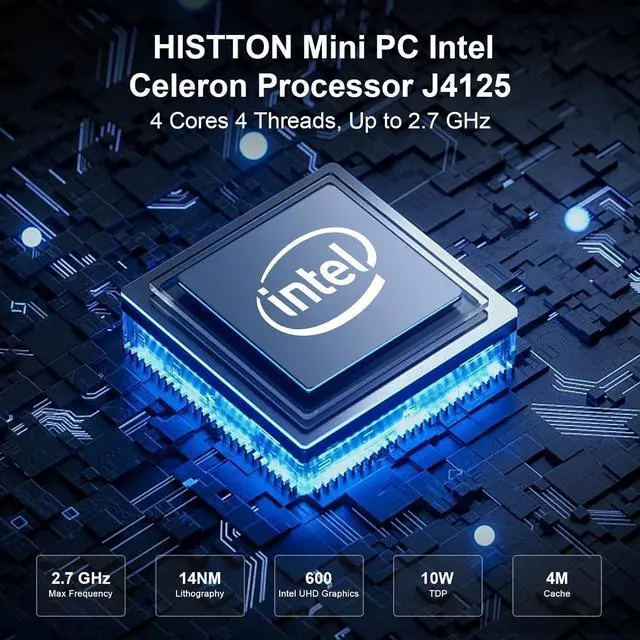 Alt view image 2 of 7 - Fanless Mini PC, Industrial PC Celeron J4125, DDR4 8GB RAM 128GB SSD, Mini Computer 2 LAN, Wifi, BT4.0, Industrial Mini PC with 2 RS232 COM, HD/VGA Port, 4x USB3.0, Mini Desktop Windows 10 Pro