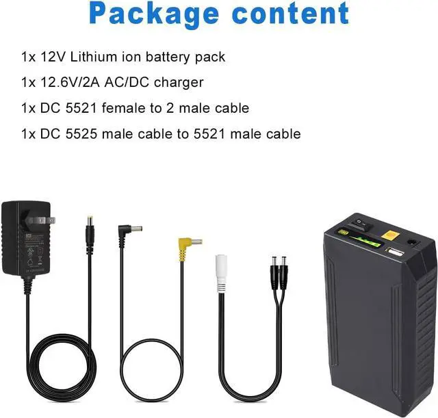 Alt view image 5 of 5 - 12/9/5V Lithium ion Battery Pack, 122Wh Rechargeable 12V/11000mAh 9V/14500mAh 5V/26400mAh DC Output Portable Li-ion Power Bank for LED Strip and CCTV Camera, with AC/DC Charger, Black