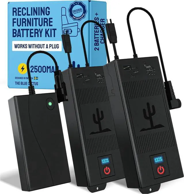 Main image of Two Universal Battery Packs for Reclining Furniture with LCD Display - Wireless 2500mAh Rechargeable Battery Packs with One Charger and Power Cord Combo