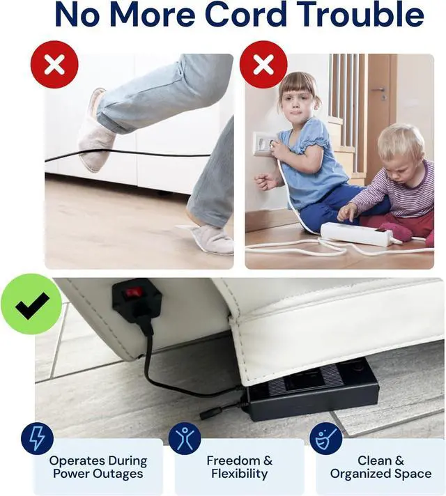 Alt view image 7 of 7 - Two Universal Battery Packs for Reclining Furniture with LCD Display - Wireless 2500mAh Rechargeable Battery Packs with One Charger and Power Cord Combo