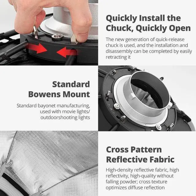 Alt view image 5 of 6 - 47.2inch / 120 cm Portable Octagon Umbrella Softbox, Quick Installation Softbox with Honeycomb Grid for Studio Strobe Outdoor Photography, Bowens Mount Compatible