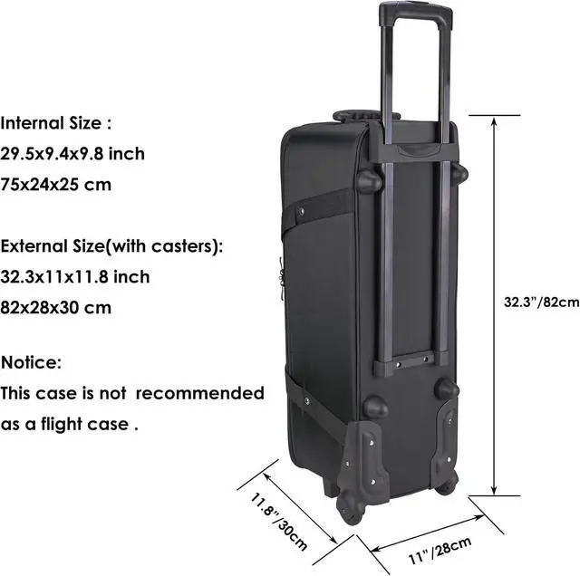 Alt view image 2 of 7 - Studio Trolley Case with Telescopic Handle 32.3x11x11.8 inch/82x28x30 cm, Rolling Camera Case,Carrying Bag with Wheels for Light Stands, Tripods, Strobes and Studio Lights,Telescopes.
